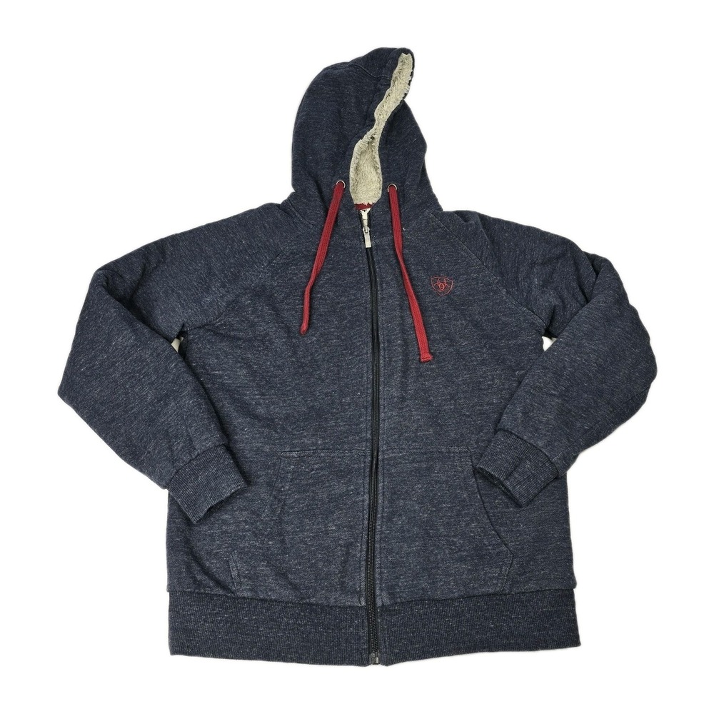 Ariat Real Blue Red Sherpa Lined Full Zip Hoodie Women's XS Fleece Cozy Jacket